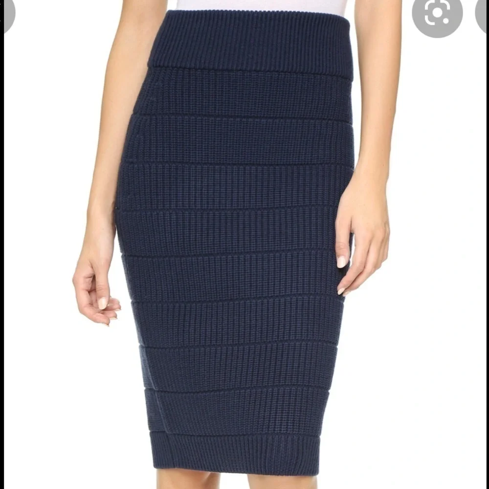 Marc Jacobs Navy Blue Ribbed Knit Sweater Pencil Skirt Size Medium